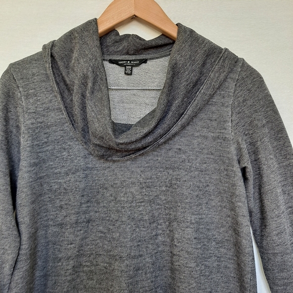 Lucky Brand Charcoal Gray Raw Rolled Edge Cowl Neck Tunic Sweatshirt szM - Picture 7 of 8